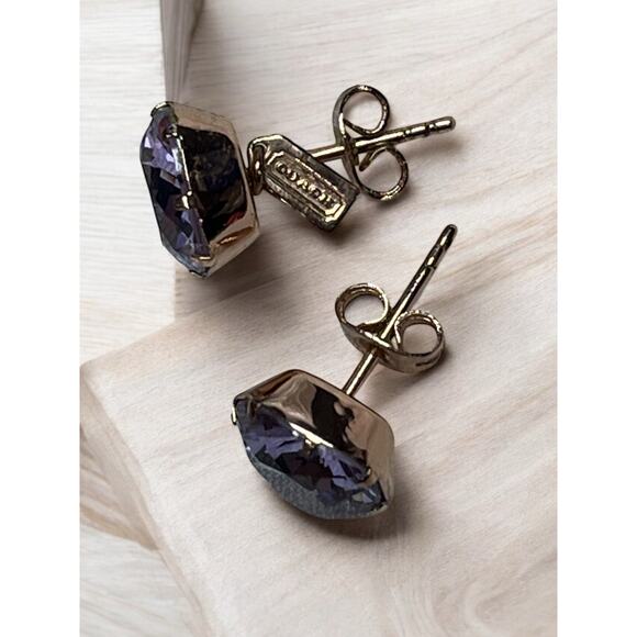Coach Rose Gold Purple Crystal Stud Earrings - Picture 3 of 6